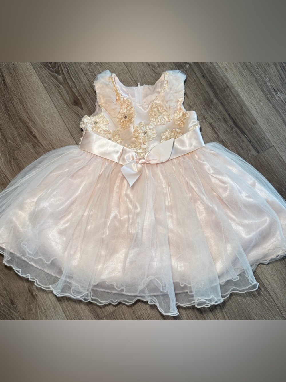 Bonnie Baby Ivory-Peach Floral‎ Tulle Dress with Satin Bow size 18m Flower girl